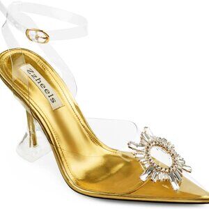 Women's Crystal Slingback Pumps 8 Women High Heel Pointed Toe Party Shoes